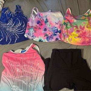 Colorful Gymnastics Leotards and Black Leggings Set